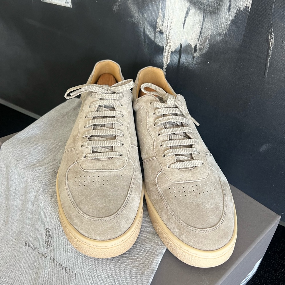 Brunello Cucinelli Men's Light Gray Suede Sneakers